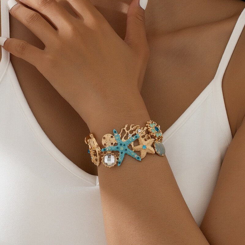 Cross-Border European and American Style Starfish and Coral Anchor Bracelet for Women, Versatile and High-End, with Pearls and Enamel Accents Cross-Border European and American Style Starfish and Coral Anchor Bracelet for Women, Versatile and High-End, with Pearls and Enamel Accents
