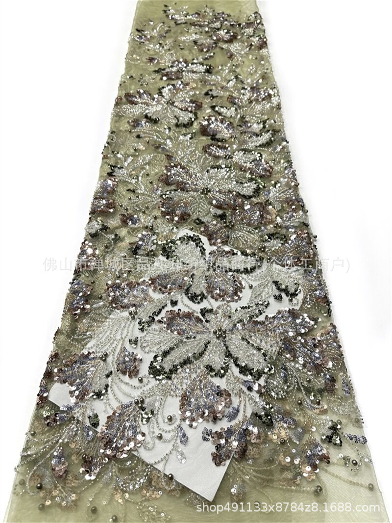 Flores grandes tejidos de malla de cuentas de clavos pesados mezclados color sequela perla bordada vestido de noche vestido de boda image 10