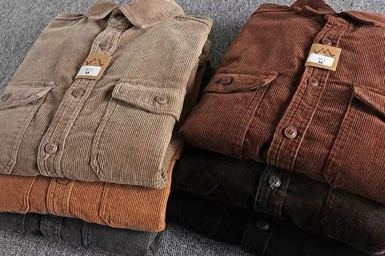 Retro Washed Corduroy Long-sleeved Shirt For Men