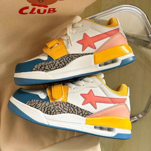  New National Trend Contrast Color Star Air Cushion Sports Shoes for Male Students, Versatile Trendy Light Basketball Running Shoes for Women