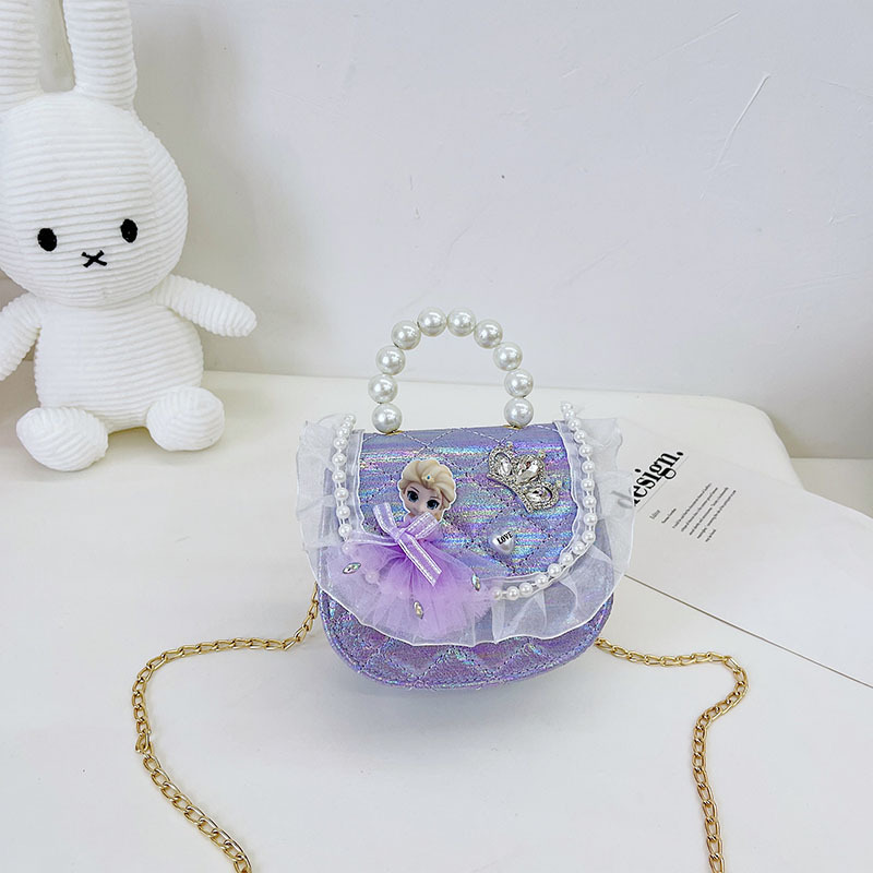 2021 nuevo bolso para niños linda chica de moda princesa occidental mini bolso de hombro de malla bolsa de mensajero de perlas