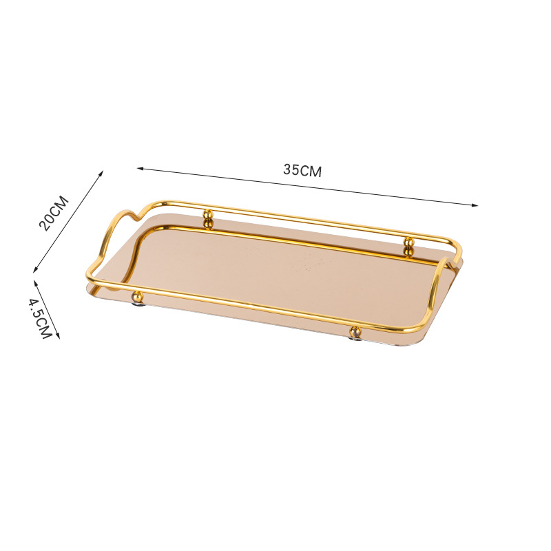 Luz dorada de lujo bandeja de acero inoxidable rectangular Hotel hogar taza de té taza de café postre taza de agua mesa de té de almacenamiento