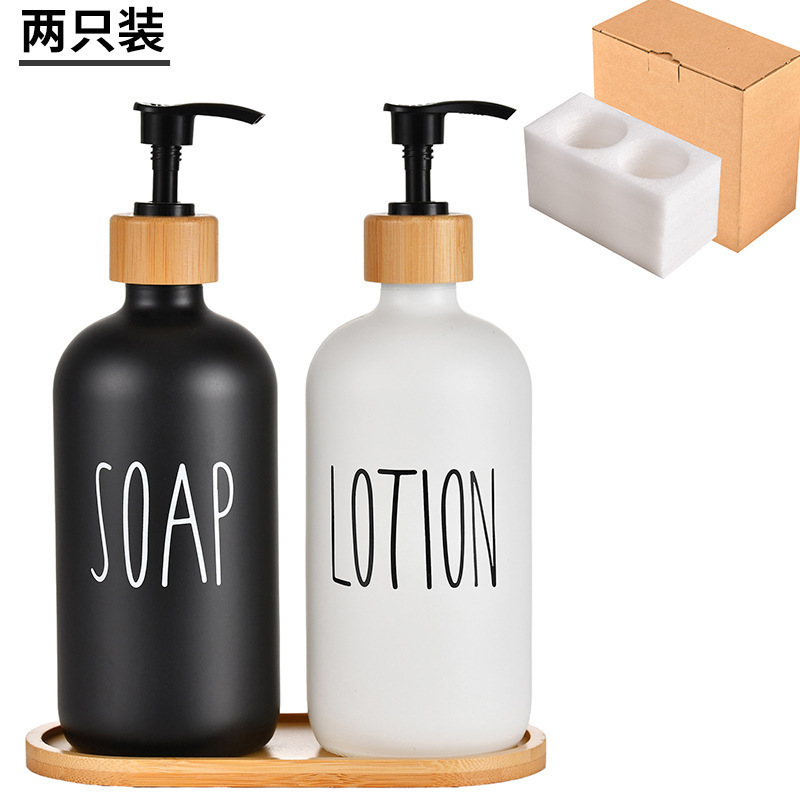 クロスボーダーアマゾンシャワージェルボトルプッシュ式ガラス手指消毒剤詰め替えボトルボストンボトル竹ポンプヘッド|undefined