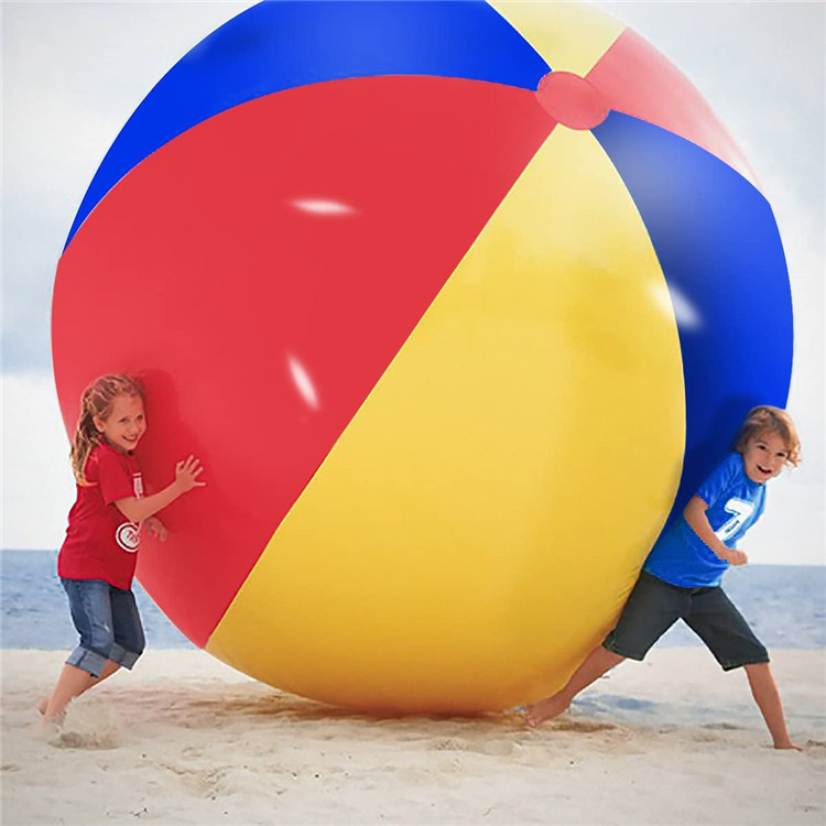 源头厂家现货PVC充气大型沙滩球拍拍球 彩色6片充气球戏水球充气