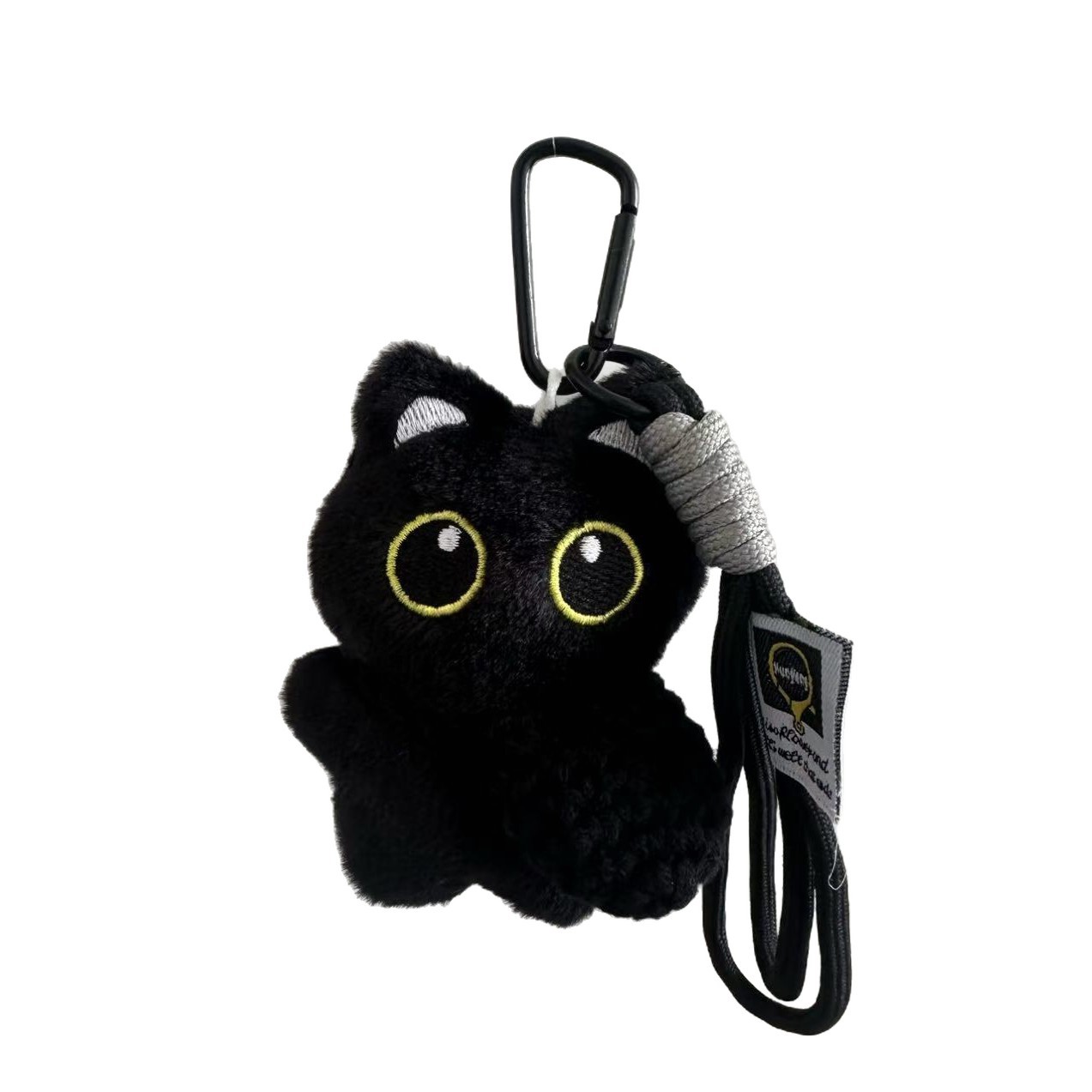 Caricatura super lindo pequeño gato negro personalidad lindo muñeca de peluche tejido a mano colgante regalo para un buen amigo