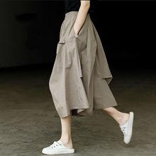 外贸出口女装尾单日系工装半身裙纯色高腰褶皱伞裙不规则字裙夏