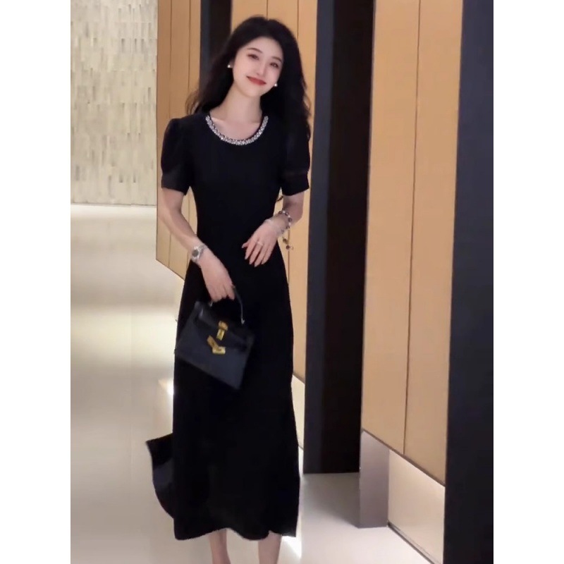 法式赫本连衣裙2025新款女夏季裙子气质显瘦轻奢高级感小黑裙长裙|undefined