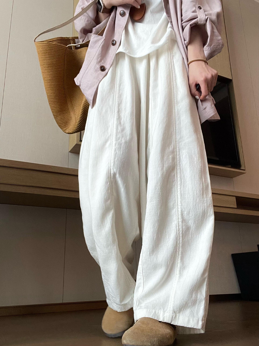 Quần culottes nữ ống rộng eo cao dáng suông mùa hè phong cách Hàn Quốc — màu trắng