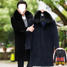 中老年人冬装外套男爸爸毛呢大衣中长款爷爷加绒加厚呢子60岁棉衣