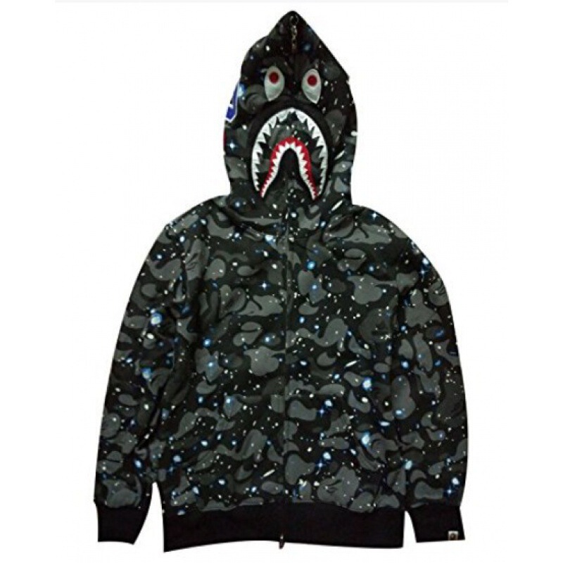 2025 [健康布] 3D デジタル印刷 Bape ブランド シャークヘッド スウェットシャツ メンズ カップル ジッパー カーディガン ベルト付き|undefined