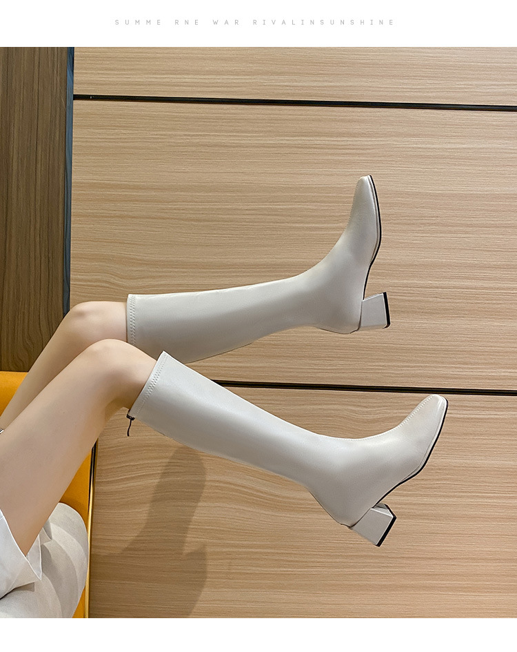 Chevalier en cuir véritable pour femme, nouvelle longueur aux genoux avec manches à talons hauts, bottes élastiques et fines, automne-hiver 2024_voghion.com