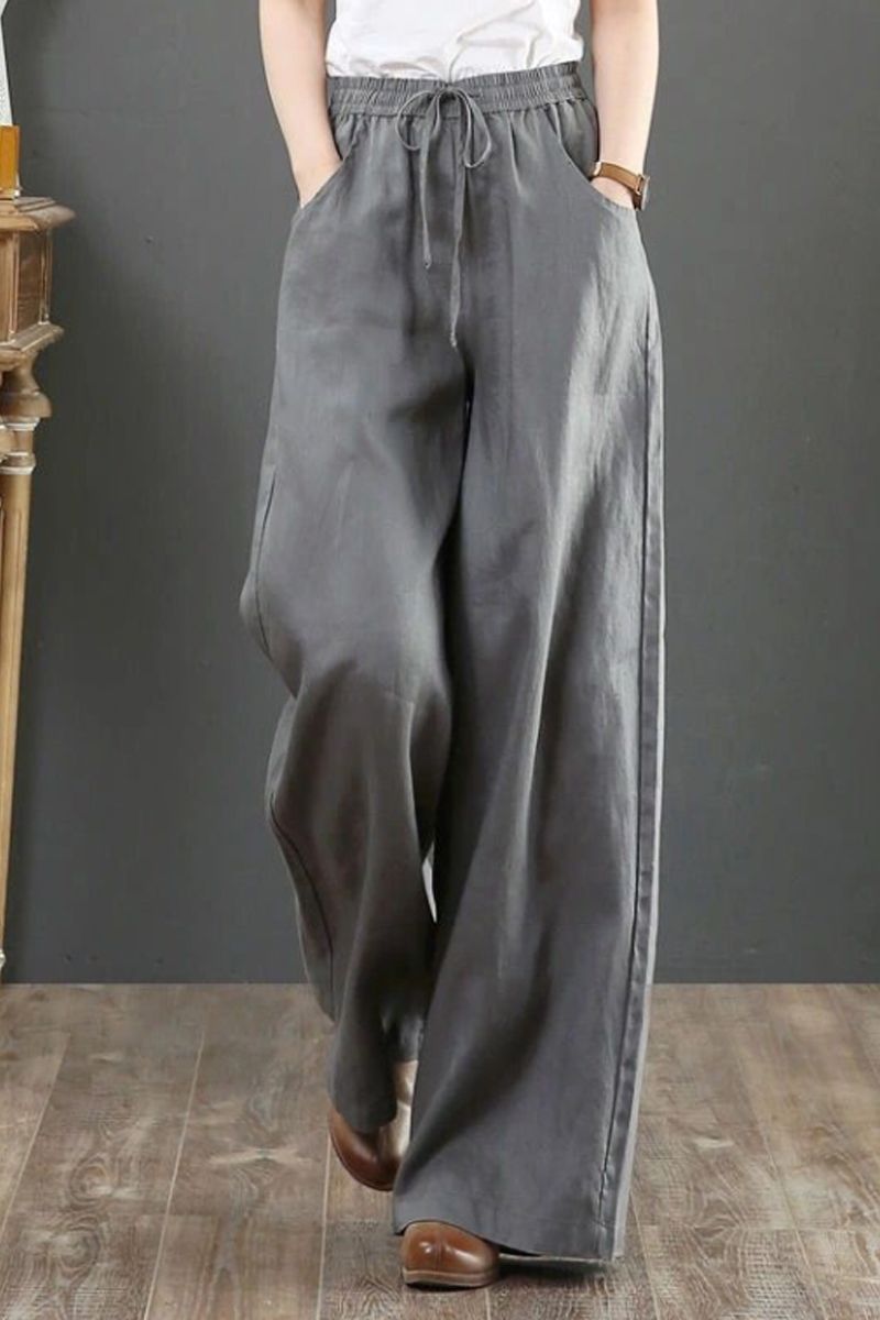 2025文艺洋气薄款女裤宽松棉麻阔腿裤高腰拖地裤直筒裤子女春秋