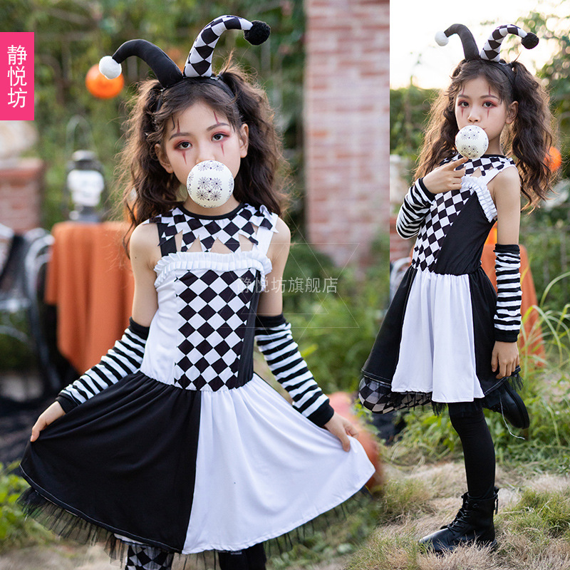 Halloween Children's Clown Set Circus Black and White Poker Girls'…