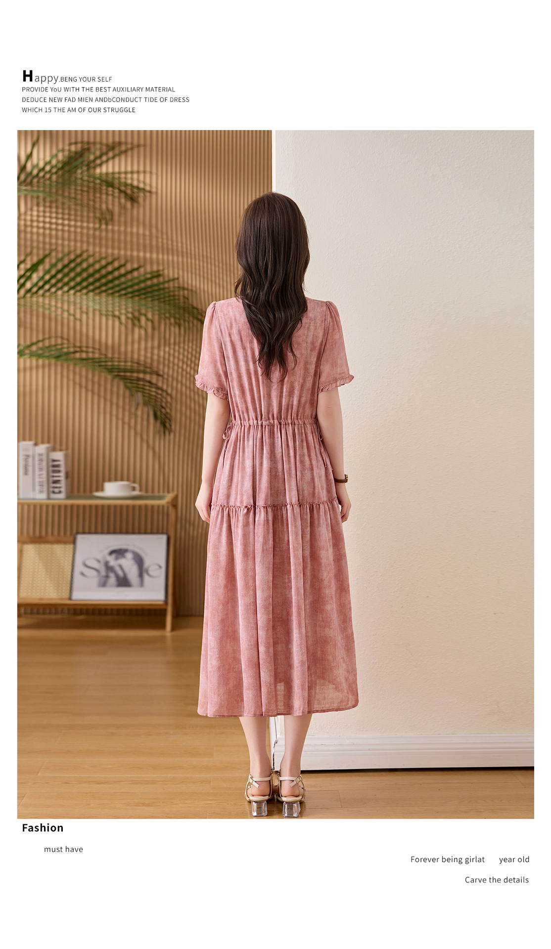 Đầm maxi nữ thắt eo cổ V tay ngắn họa tiết hoa dáng dài GT8207 — xanh lam, Màu hồng chi tiết 7