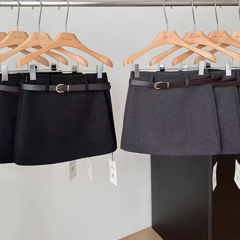 Safety Pants + Belt Woolen Autumn and Winter Thickeneded Skirt Women's Slim High-Waisted Sexy Hip-Covering Suit A-Line Skirt Safety Pants + Belt Woolen Autumn and Winter Thickeneded Skirt Women's Slim High-Waisted Sexy Hip-Covering Suit A-Line Skirt