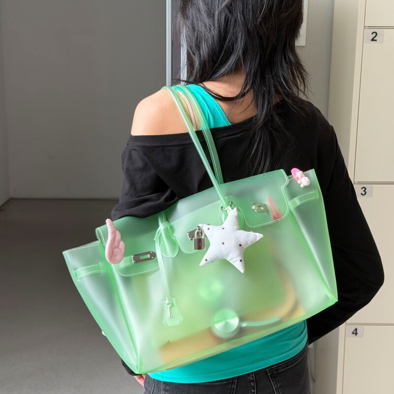 2026 New Korean Style Tpu Jelly Bag for Women, Large Capacity Waterproof Shoulder Bag, Tote Bag, Beach Bag