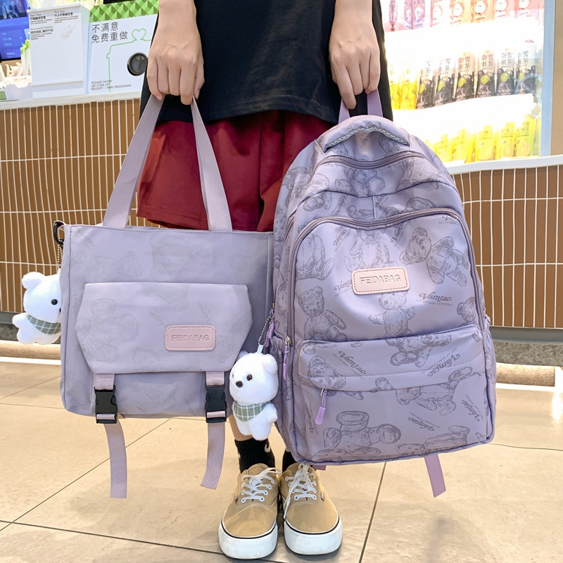 学生涂鸦潮流背包高中初中女书包简约双肩大容量两件套背包补习袋|undefined