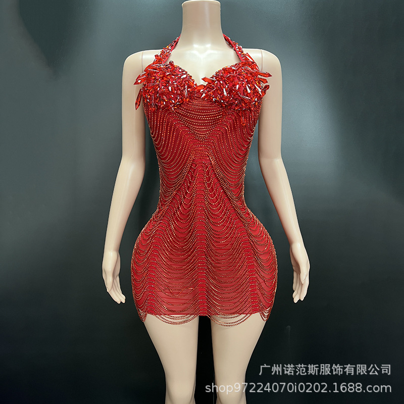 Positive Red Atmosphere White Heavy Industry Chain Birthday Party Photo Studio Light Luxury Dress Cocktail Party