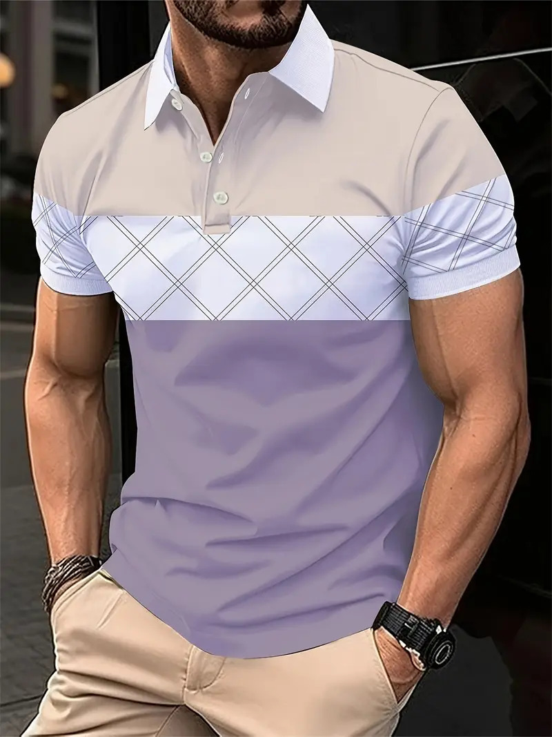 Camisa polo de solapa con botones de manga corta para hombre europeo y americano de Amazon Camisa de moda callejera con estampado digital 3D MB13