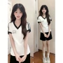 v领修身夏季女孩t恤