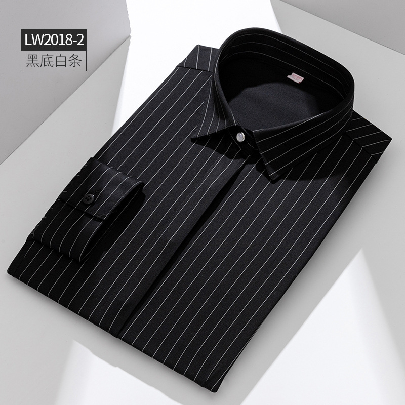 Camisa a rayas verticales de contraste en color blanco y negro camisa de manga larga para mujer de negocios de cercanías diseño delgado camisa blanca impresa Traje interior para mujer