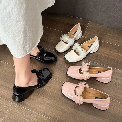 Mary Jin Shoes 2024 новый весенний и осенний фея стиль толстый на блинке жемчуг невесты на высоких каблуках ретро туфли женские одиночные платья