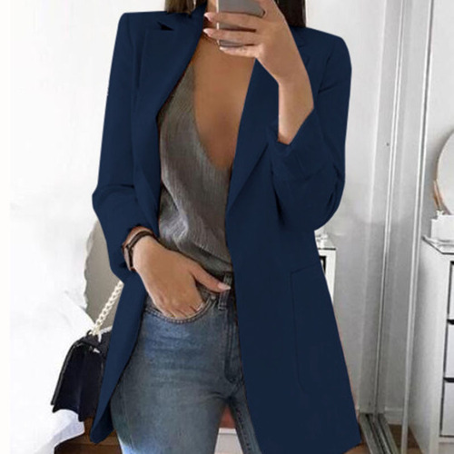 Alibaba.com WISH 2024 New Spring and Autumn Popular Women's Clothing Long-Sleeve Solid Color Pockets Blazer Jacket