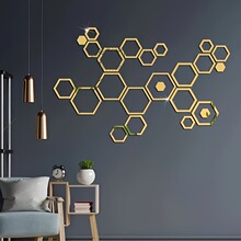 Y 47517 Hexagon Acrylic Mirror Wall Sticker �������ǿ�������
