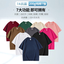 厂货通24年春季新品200g纯棉T恤7A抗菌男女同款纯色圆领短袖T恤