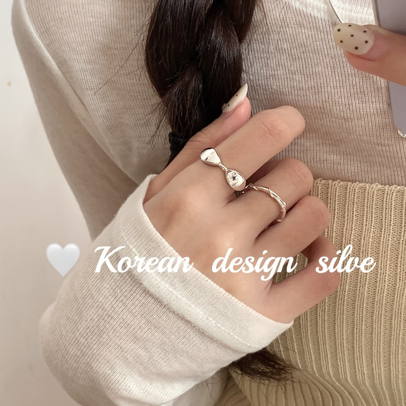 韓式小眾飾品 秋冬新款 925純銀 四邊棱形光面戒指 開口指環女ins