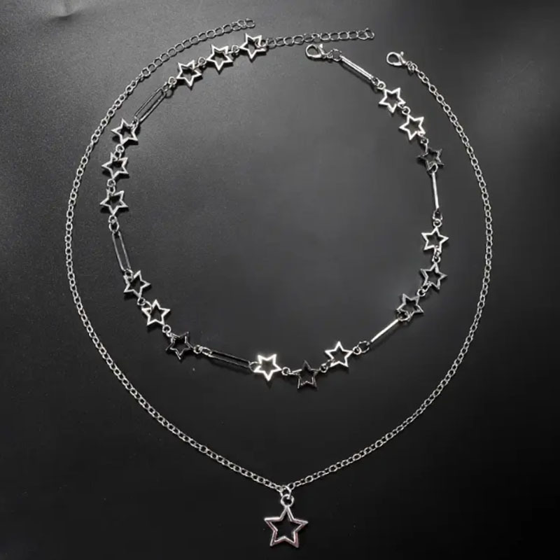 Ensemble de deux colliers étoiles Y2K, colliers superposés tendance, adaptés aux femmes_voghion.com