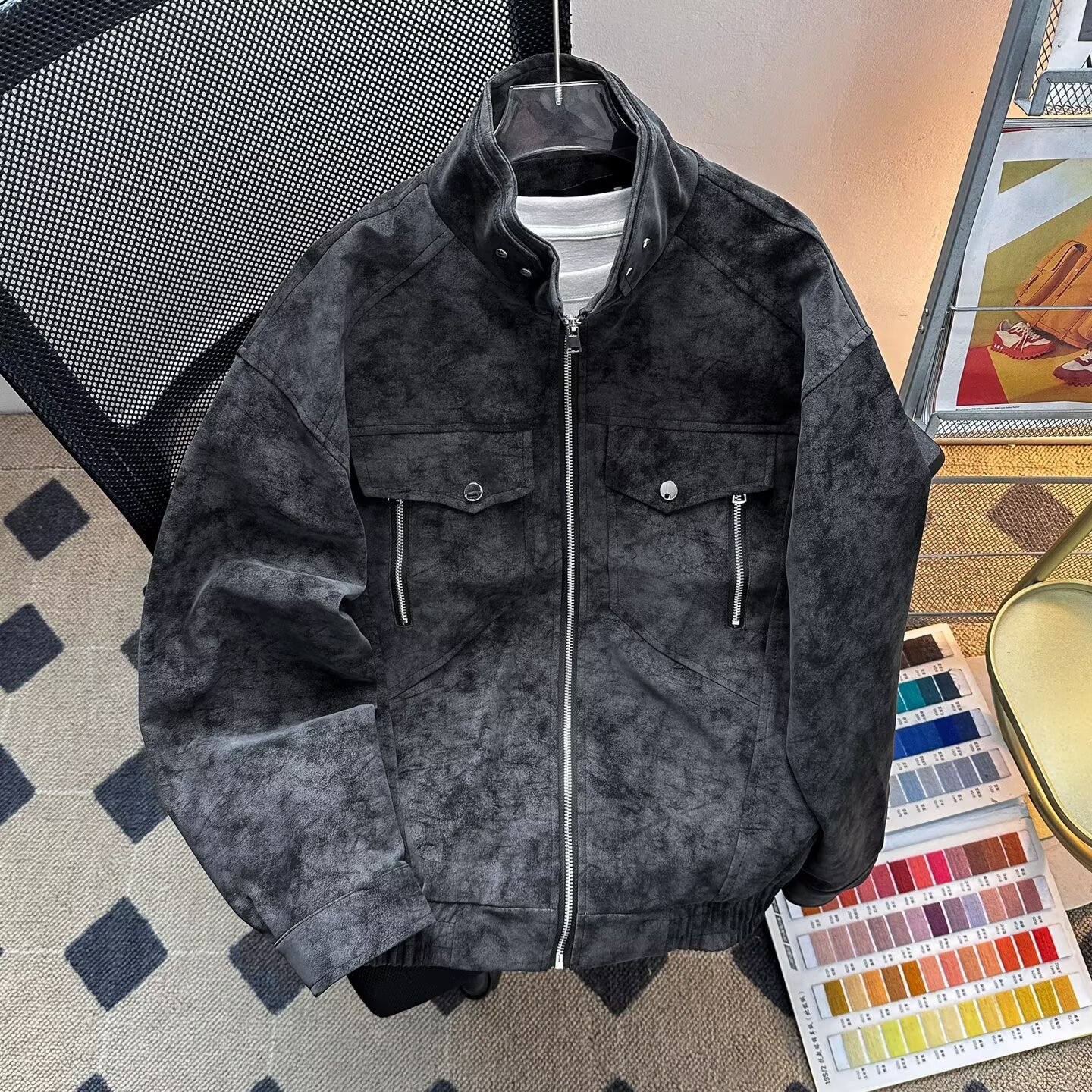 美式复古工装皮外套男款春季cleanfit飞行夹克痞帅立领棒球服潮牌