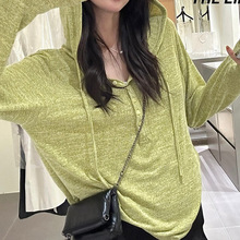 2025秋季新款韩系彩棉连帽女休闲针织半开襟长袖罩衫