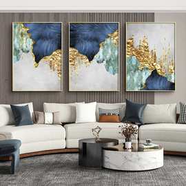 北欧风蓝色金箔线条帆布画现代抽象艺术画客厅家居装饰装饰画芯