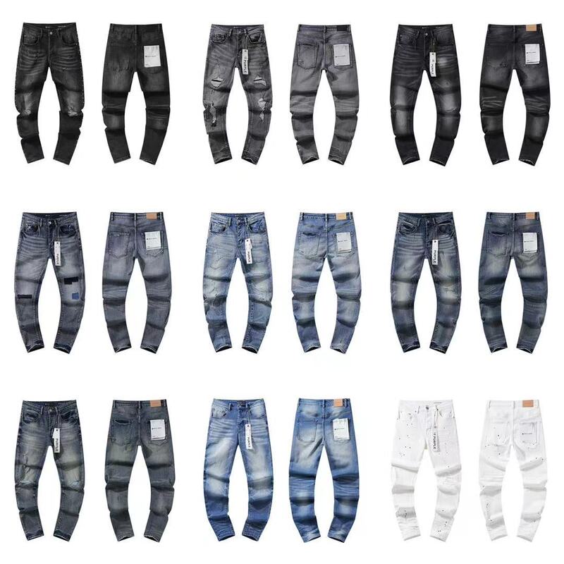 Cross-Border Foreign Trade Wholesale Purple American High Street Ripped Patch Trendy Retro Straight-Leg Jeans for Men Cross-Border Foreign Trade Wholesale Purple American High Street Ripped Patch Trendy Retro Straight-Leg Jeans for Men