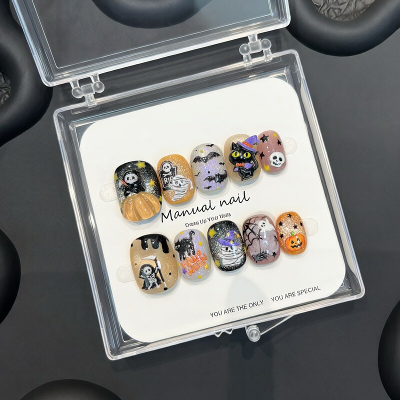 [Halloween] Handmade Cute Cartoon Girl Short Round Wearable Nail Art Stickers, Removable, A810