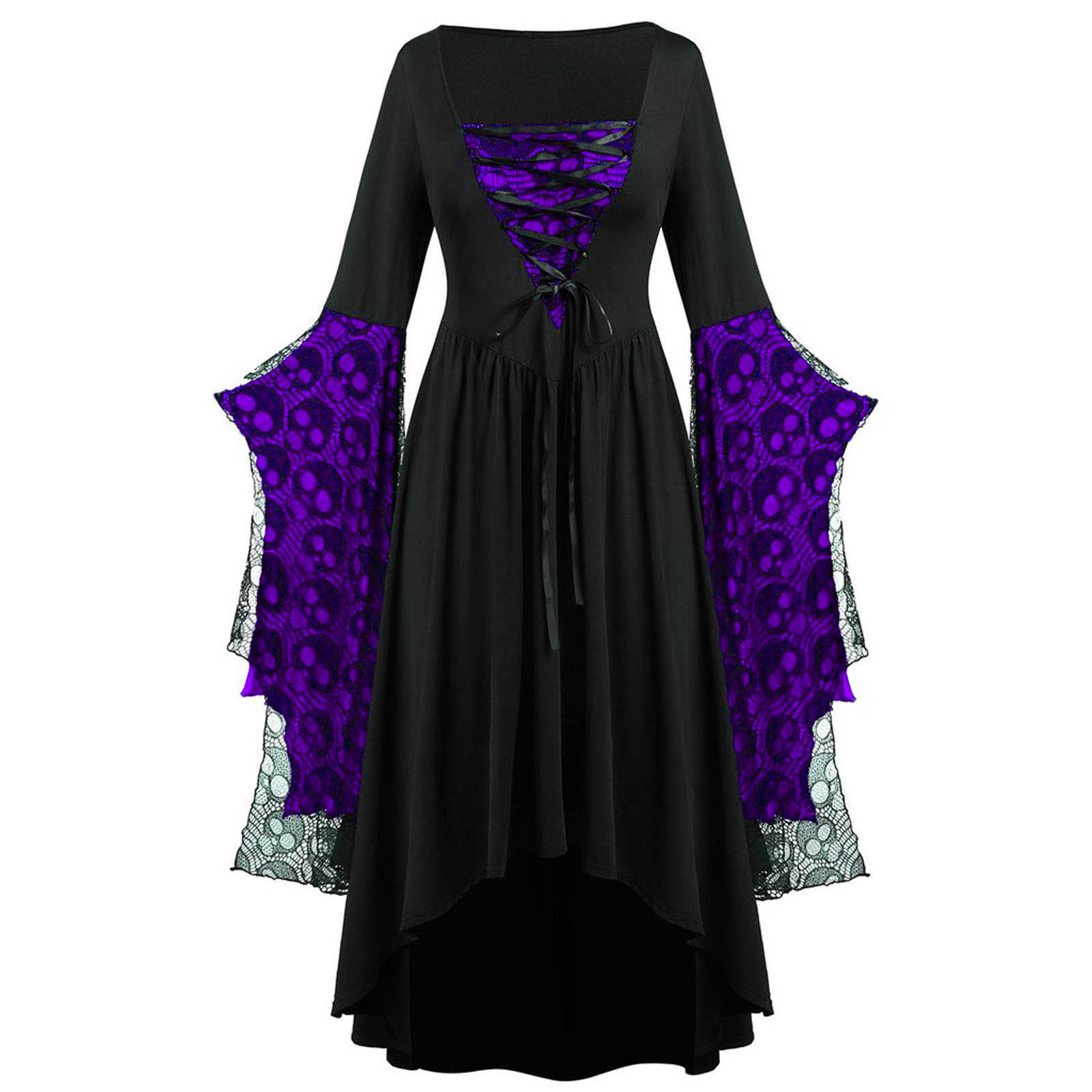 Women's Ball Gown Vintage Style Square Neck Printing Nine Points Sleeve Skull Maxi Long Dress Party Festival display picture 3