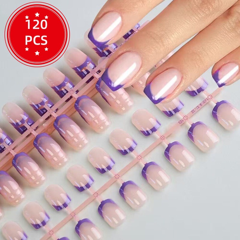 French Manicure Patches 120 Pieces Square Short Wearable Nails Classy Simple DIY Fingernails Colorfulful Fake Nails Wholesale