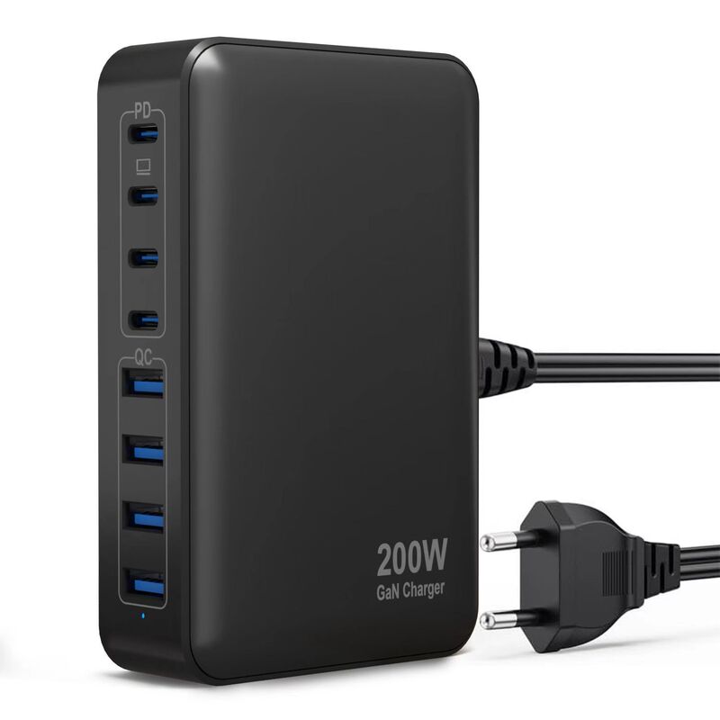 200W Gallium Nitride Multi-Port Charger 65W High-Power Universal Desktop Fast Charger for Mobile Phones, Tablets and Laptops 300W