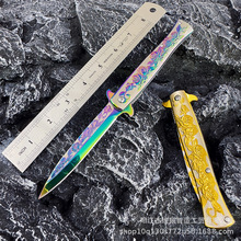 热销款小刀户外多功能折叠刀便捷防身刀浮雕压花玫瑰图案口袋刀