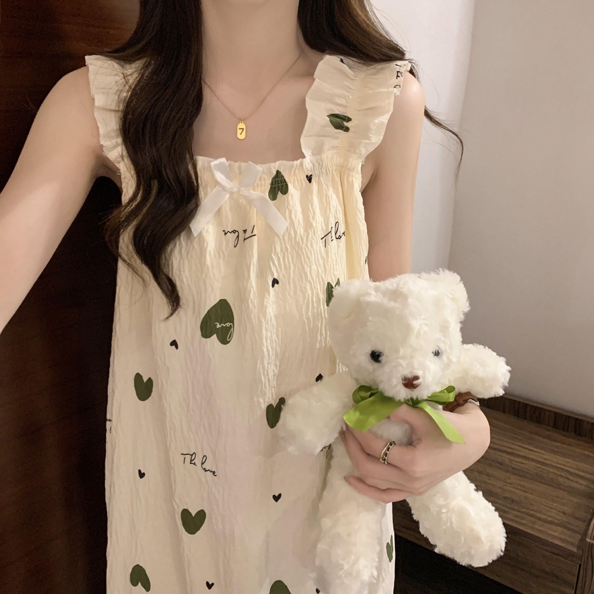 2025 pijama de cabina giratorio cojín de pecho nubes de algodón de verano dulce viento pijama delgado ropa para el hogar comercio exterior