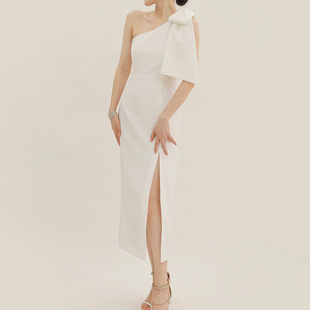 Slim-Fit Slimming dress Adult Ceremony Single Shoulder Dress Graduation Season Registration License Dress Annual Meeting Evening Dress for Women