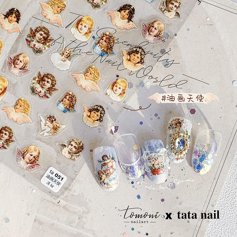 Oil Painting Little Angel of Love Nail Art Sticker Tomoni Thin Tough Japanese Style Adhesive Little Cupid Nail Sticker