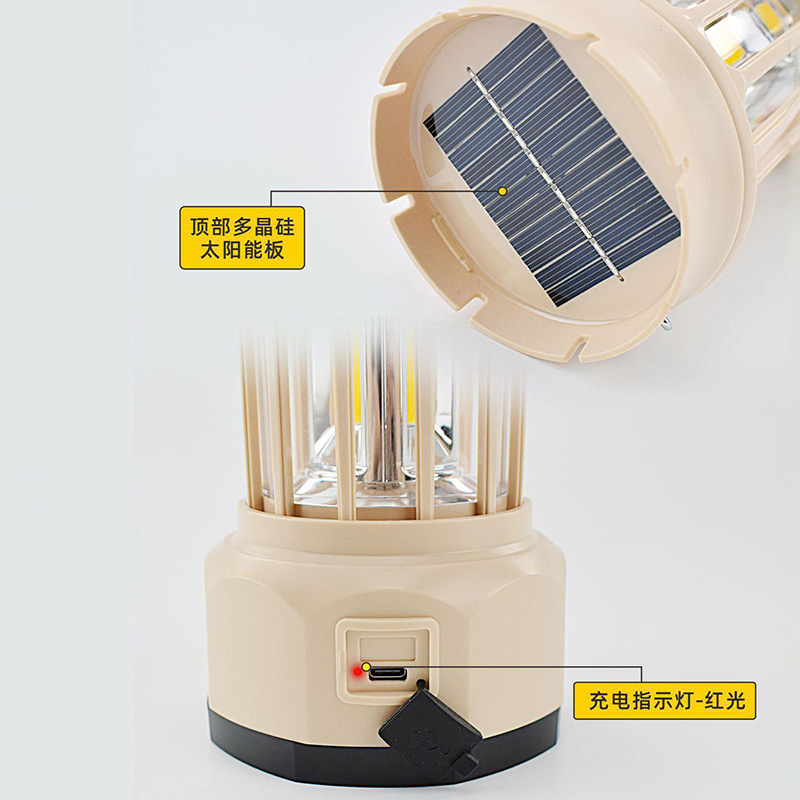 Nueva luz solar de camping luz de camping al aire libre atmósfera retro luz de tienda luz de campamento luz de iluminación COB luz portátil