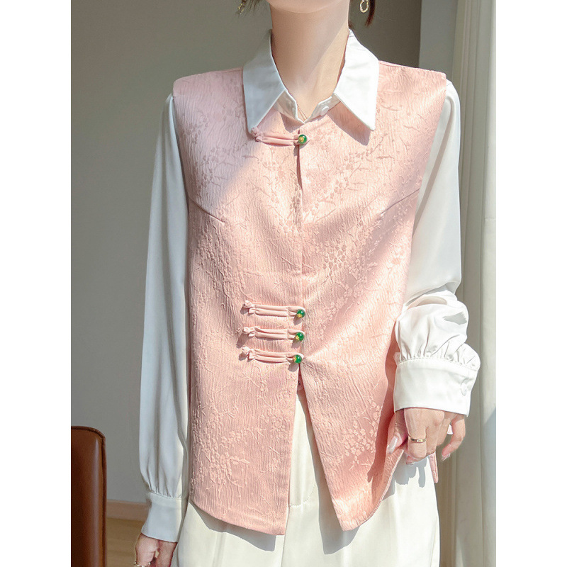 Chinese Style High-End Cardigan Retro Jacquard Vest for Women 2025 Spring and Summer New Style New Chinoiserie Satin Vest