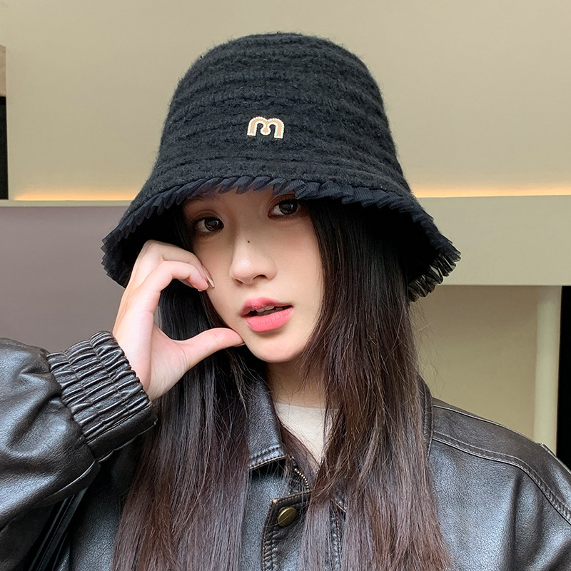 M标褶皱花边加厚渔夫帽秋冬休闲大头围防风帽子韩系百搭保暖帽新|undefined