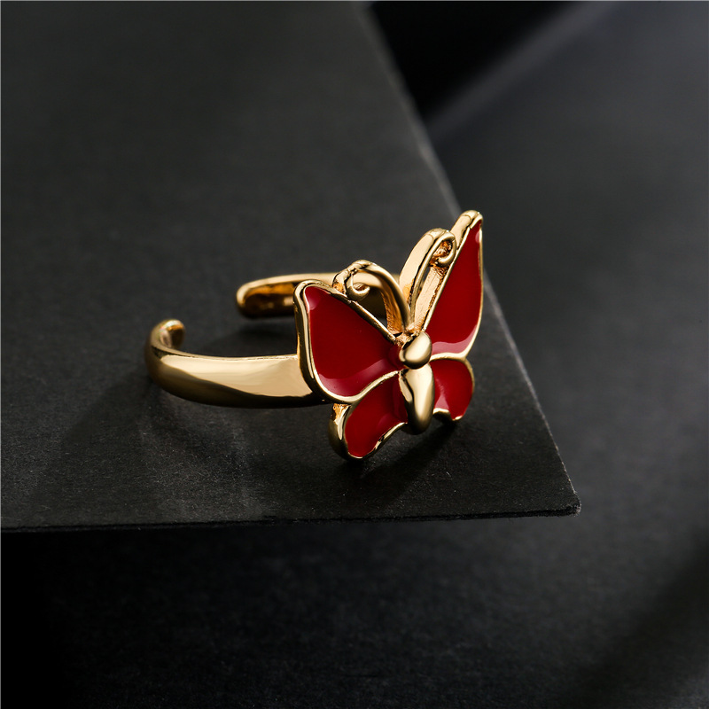 Großhandel Schmuck Gold Galvanisierter Kupfer Tropfender Schmetterling Offener Ring Nihaojewelry display picture 10