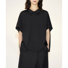 【LS注文】2025夏のtシャツ女性の襟がゆるい背中の透かしデザイン感polo襟半袖上着