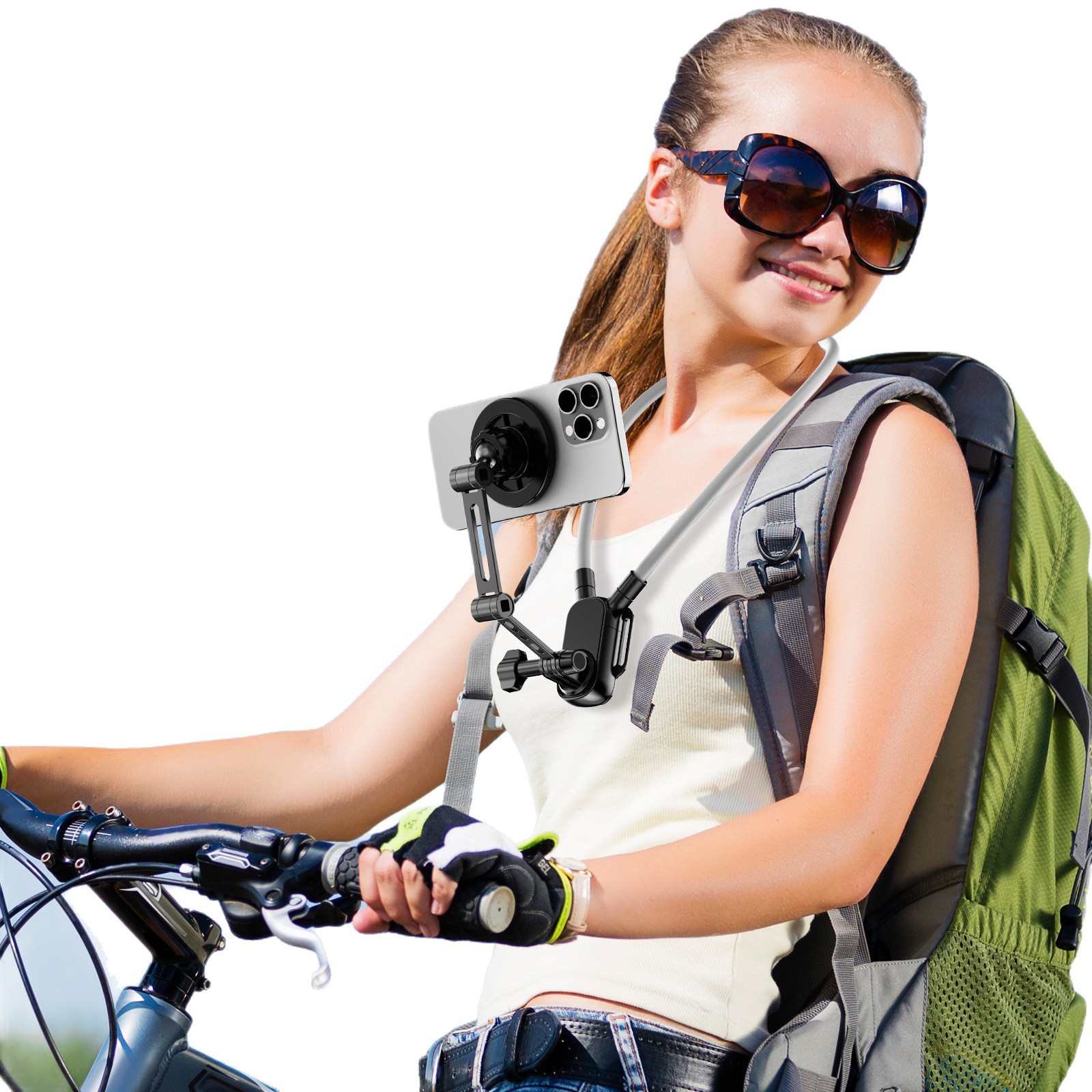 Soporte para teléfono con montaje en el cuello, con función magnética antivibración, para transmisiones en vivo al aire libre, VLOG, ciclismo y pesca, con perspectiva de primera persona.