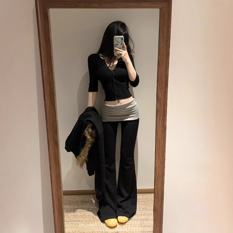 American Spice Girls Low Waist Micro Horn Casual Pants Women's Fall/Winter fleece-lined Thickened Slim-fit Slimming Yoga Sports Pants-